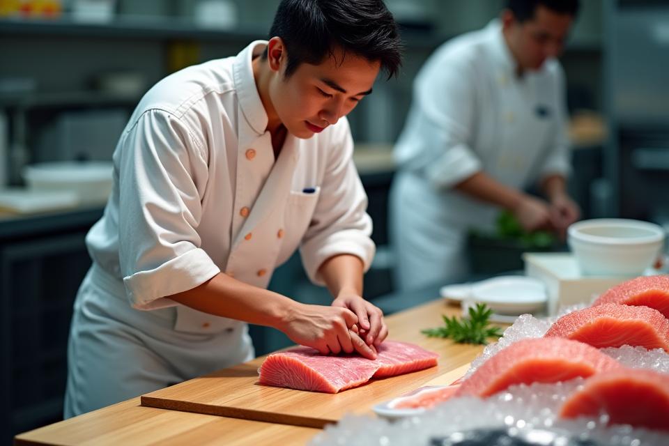 Umi Kashira Sakanaの職人が鮮魚を捌く様子 (Umi Kashira Sakana chefs preparing fresh fish)